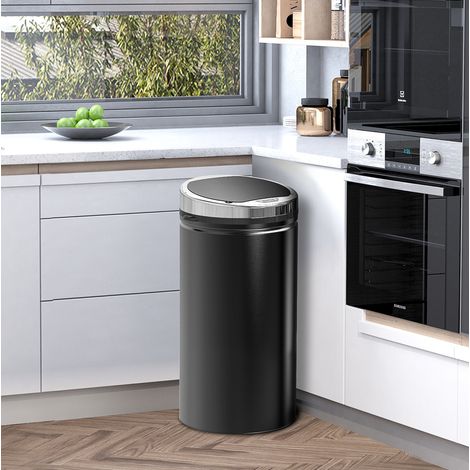 Poubelle automatique sensorielle 42 L en métal noir avec capteur infrarouge, ouverture mains libres et seau intérieur amovible pour cuisine, bureau CHICFURN (1/5)