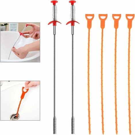 Crochet de nettoyage evier, 6 pièces Outil de vidange des cheveux Spring Pipe Dredging Sewer Dredging Tools Drain Snake Hair Clog Drain Hair Remover Tool pour douche et lavabos de cuisi (1/5)