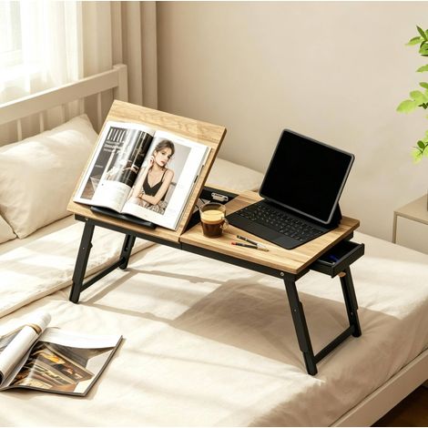 Mesa para ordenador portátil regulable e inclinable con cajón, negro y roble OKMYHOME (1/5)