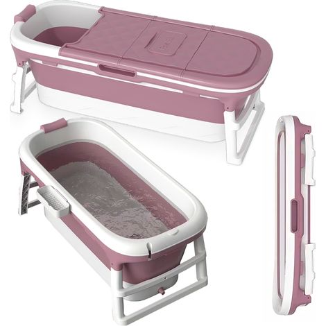 Bañera plegable de silicona rosa, cubierta de baño portátil para spa en casa, 136 cm. (1/5)