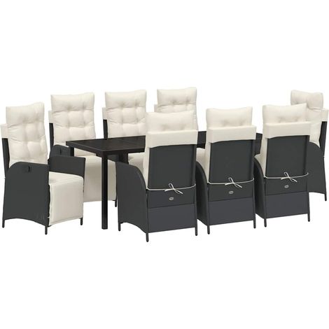 Maison Exclusive - Garten Essgruppe mit Kissen 9 pcs Schwarz Poly