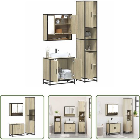 Badmöbel Holzwerkstoff - 3-tlg. Badmöbel-Set Sonoma-Eiche Holzwerkstoff (1/5)