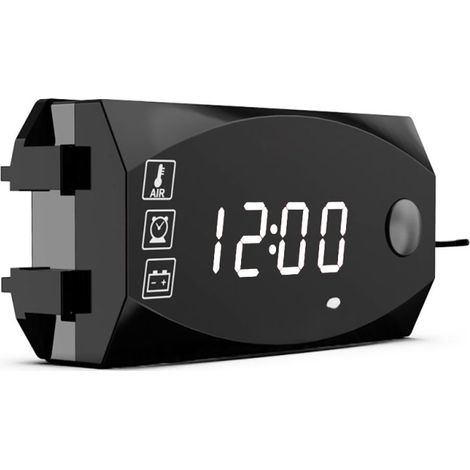 Compteur 3 en 1 pour moto, moto, voiture, bateau, bateau : horloge numérique LED, thermomètre, voltmètre, indicateur de batterie étanche 6-30 V. (1/5)