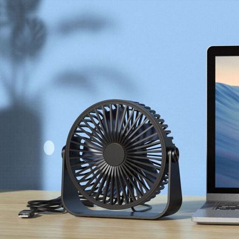 Ventilateur de bureau USB Ulisem, 3 vitesses, silencieux et réglable à 360°, portable pour bureau, maison, chambre, voiture, camping – Noir (1/4)
