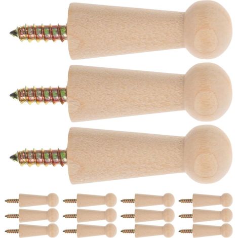 15 crochets muraux bois, pour vêtements, à visser, rangement (1/5)