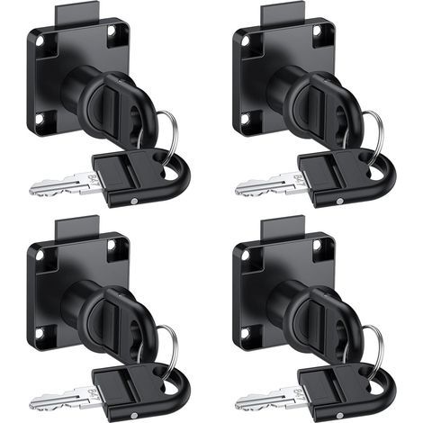 Set di 4 serrature a camma con chiave abbinata, serratura di sicurezza per armadi, cassetti, contenitori, cassette postali, colore nero. (1/5)