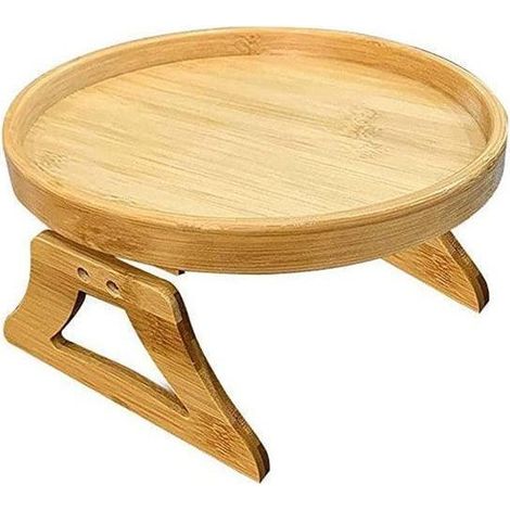 Plateau pliable en bois pour canapé, à fixer sur l'accoudoir, porte-gobelets et en-cas (1/5)