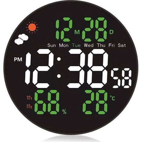 FENOPLASTICAGrande Horloge Murale Numérique 8 Pouces (20cm) - Changement de Couleur RVB & Télécommande - Luminosité/Température Auto - Heure d'été/Vision Nuit - Alarme Semaine/Week-end - Maison/Chambr