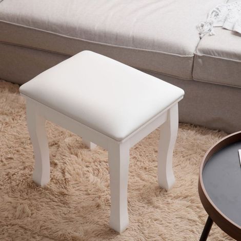 Tabouret de coiffeuse 43x33x45 cm blanc – assise rembourrée, sans dossier (1/5)