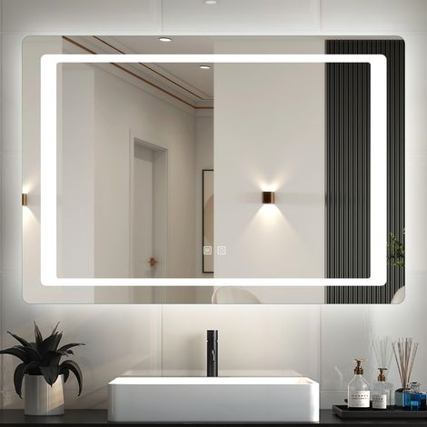 AICA Espejo de baño LED 100×70cm+antivaho+interruptor táctil