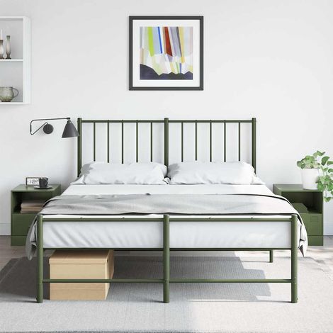 Tables de chevet x2 avec tiroir et étagère, acier vert olive, 34,5 x 39 x 44 cm - PANGIVO (1/5)