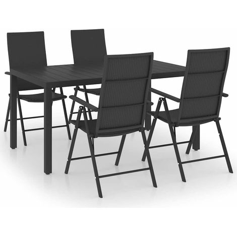 Ensemble Table et Chaise de Jardin 5 pcs - Ensemble de salle à manger de jardin 5 pcs Noir BV296619 - BonneVie (1/5)