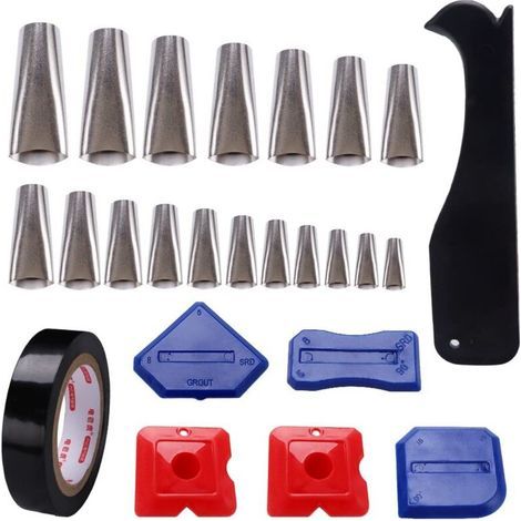 18 Pieces Caulking Finishing Tool with Stainless Steel Caulking Nozzle in 18 Sizes, Caulking Applicator and Black Tape, for Window, Bathroom, Kitchen (1/5)