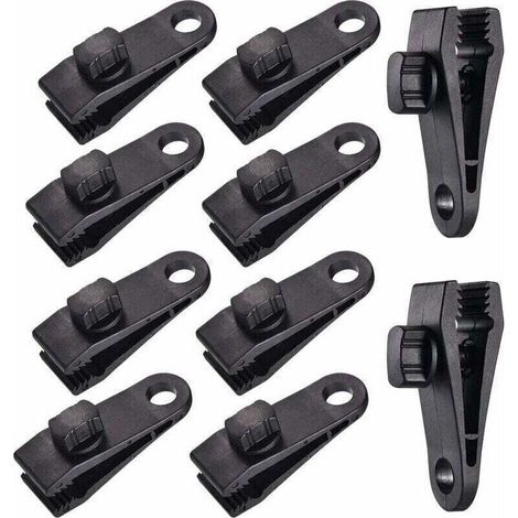 10er-Set Zeltplanenclips, Planenklemmen, Markisenclips, Zeltclips für Zelte, Planen, Markisen, Camping, Schwarz - Crezuo