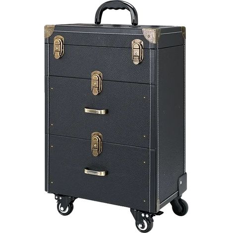 Organizador de maquillaje, diseño multinivel, madera y poliéster duraderos, BRONCE-NEGRO (1/2)