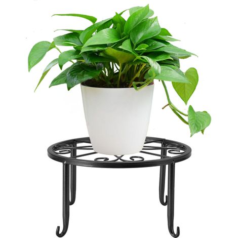 Pot de plante en fer de style minimaliste - Socle bas pour plantes d'intérieur/de balcon - Meuble jardin pour pot de fleurs et vase - Dimensions: 22x22x12cm / Noir (1/5)