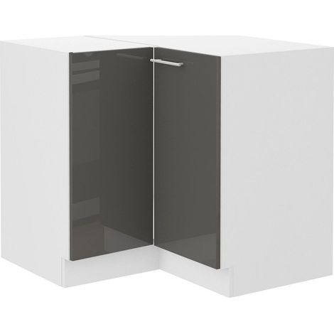 Eckunterschrank 90x90 cm Lara Grau Hochglanz Küchenzeile Küchenblock Küche (1/5)