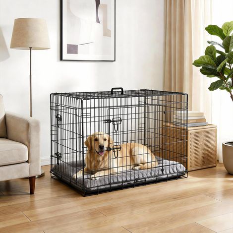 Cage pour chien pliante en métal – Double porte, séparation amovible, plateau facile à nettoyer – Idéale pour chiots, voyages et dressage – Accessoire robuste pour animaux domestiques – Couleur noire (1/5)