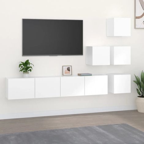 Lot de 4 meubles TV muraux design classique 80 x 30 x 30 cm en bois d'ingénierie blanc (1/5)