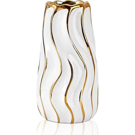 Vase en céramique Blanc pour décoration d'intérieur, Vase à Fleurs décoratif, vases en céramique à Rayures Verticales pour décoration d'intérieur (1/5)