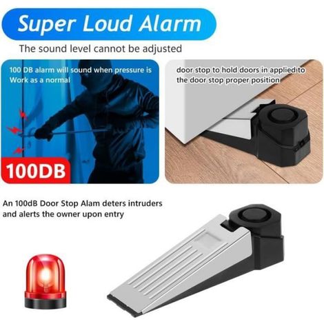 Cale Bloque Porte - Alarme 100 dB - Plastique ABS - Acier Inoxydable - Antidérapant (1/4)
