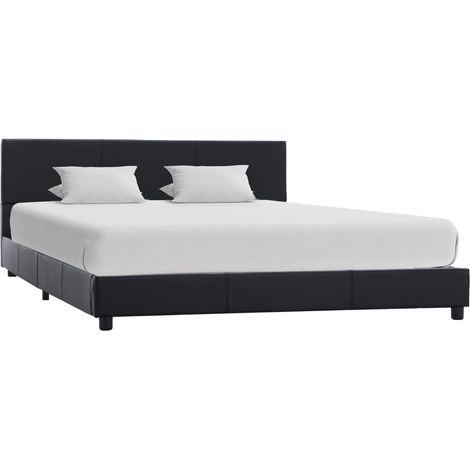 Lit double pour adulte Cadre de lit - Noir Similicuir 160 x 200 cm BV397204 - BonneVie (1/5)