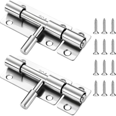 2 Verrous de Porte en Acier Inoxydable avec Vis,Verrou Coulissant Durable 9.5cm Verrous de Porte en Acier Inoxydable 304, Verrou Coulissant Durable, pour les Portails, les Jardins et les Abris (1/5)