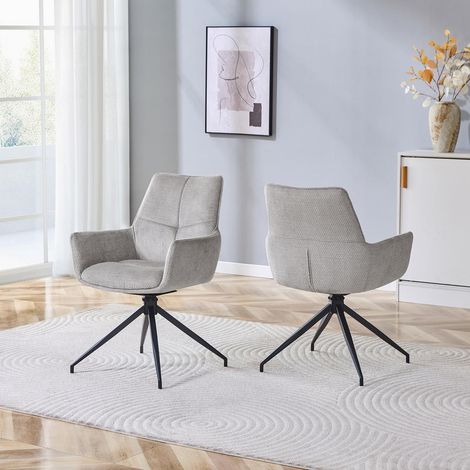 Chaise de salle à manger pivotante 360° en tissu gris, pieds métal noir laqué, pour salon et salle à manger (1/5)