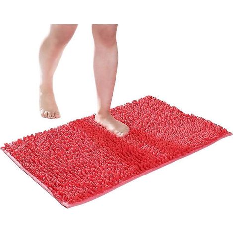 Tapis de bain chenille doux, moelleux et confortable, ultra-absorbant et épais, antidérapant, lavable en machine, pour salle de bain, orange rouge (1/5)