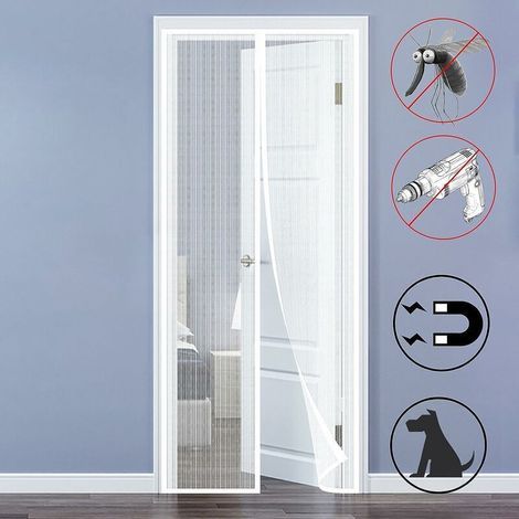 Moustiquaire magnétique pour fenêtre ou porte, dimensions 120 x 250 cm, rideau anti-mouches sans perçage, adapté aux portes d’entrée intérieures, patios et portes coulissantes, couleur blanche (1/5)