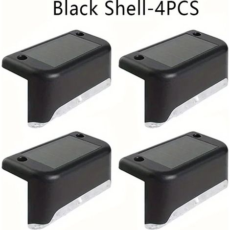 (Noir - lumière chaude) Lot de 4 lampes solaires LED étanches pour escalier, passage, cour, garde-corps, marches, veilleuse, compatibles avec bordures de jardin et terrasses extérieures. (1/5)