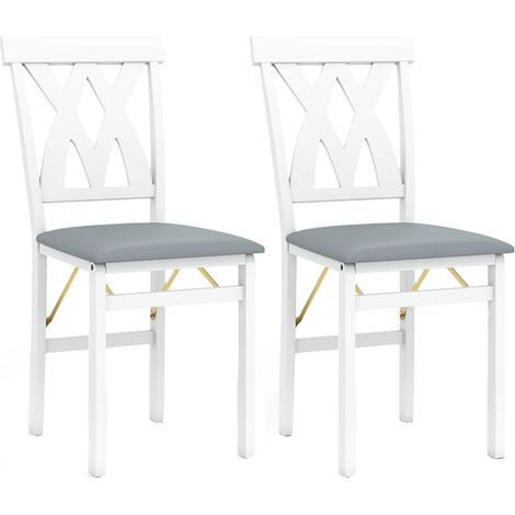 Sedie da cucina senza braccioli ecopelle legno gomma set 2 pieghevoli Bianco (1/4)