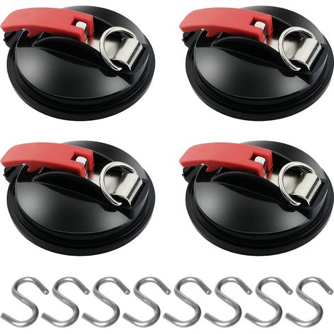 4 Pièces Ancre à Ventouse avec Fixation du Crochet d'Arrimage, 8 Crochets de Fixation en S, Crochet de Fixation de Ventouse Auvent pour Tentes Latéral de Voiture Accessoire de Bâche de Camping (1/5)