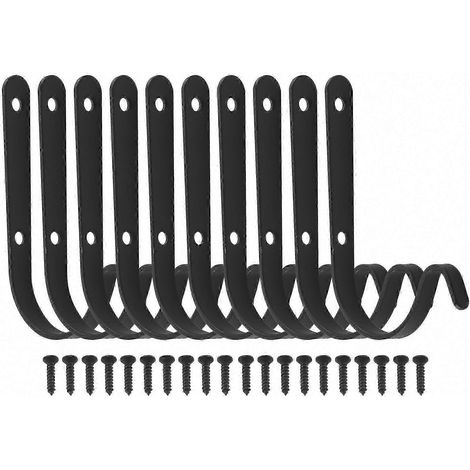 Crochets muraux en fer forgé, lot de 10 pour extérieur - Supports décoratifs pour suspensions de plantes, manteaux, lanternes et autres usages. (1/4)