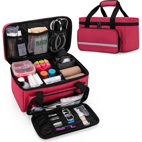 Petit Boite de Premiers Secours, Sac d’Urgence pour Maison ou Voyage, Organisateur des Médicaments, Rouge (Sac Vide) (1/5)