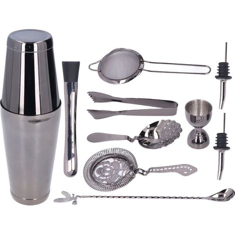 11-teiliges Cocktailshaker-Set aus Edelstahl – Mixologie-Werkzeug für die Hausbar, Schwarz (1/5)