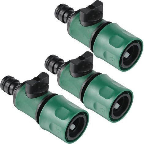 3 pièces Raccord de Tuyau d'arrosage avec vanne de régulation, raccords Rapides de Tuyau d'eau de 16 mm pour tuyaux d'eau de 1/2 Pouce, Connecteurs pour le début du tuyau (1/4)