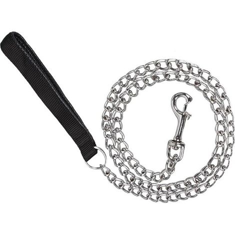 180 cm lange Hundeleine aus Kette, bissfeste Eisenleine mit Griff aus PU-Leder, 0,2 cm Kettenstärke (1/4)