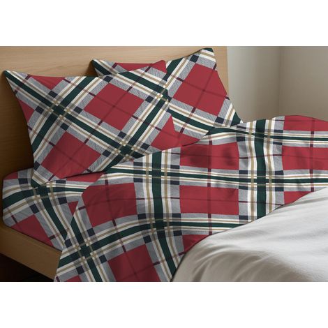 Completo Lenzuola In Morbida Flanella 100% Cotone  Disegno Tartan, misuraFrancesecoloreTartan