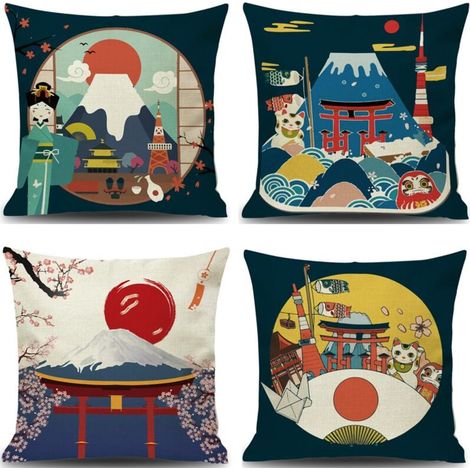 housses de coussin peintes taies d'oreiller décoration pour canapé voiture lit maison 45 x 45 cm Lot de 4 (1/4)