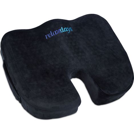 Relaxdays Ergonimic Seat Cushion, Memory Foam with Gel, Office, Car, Wheelchair, Pressure-relieving, Black