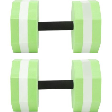 Ensemble de 2 haltères en mousse EVA haute densité pour exercices aquatiques, pour hommes et femmes, piscines intérieures, fitness aérobique, rééducation, forme diamant, vert et blanc. (1/5)