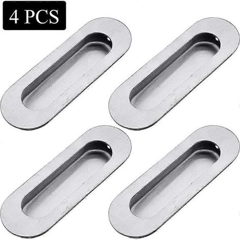 Poignées de porte coulissante ovales encastrées, en acier inoxydable, avec vis, pour portes coulissantes de placards, couleur argent. (1/4)
