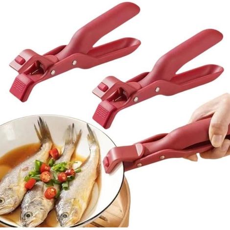 Pince de maintien multi-usage - Rouge - Silicone et Nylon - Anti-brûlure - Ergonomique - Prise stable (1/4)