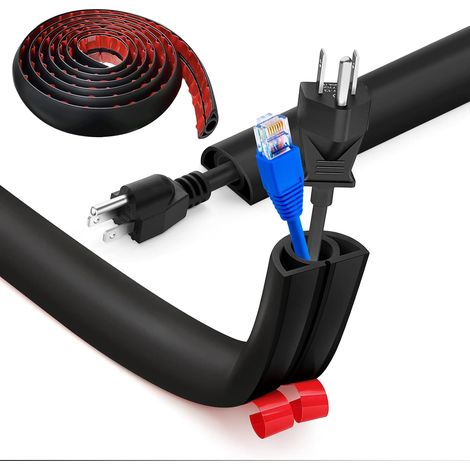 Cache Cable Sol, Petit Canal de câble Flexible,3.0M x 2cm Goulotte Passe Cable Sol Silicone, Cache Fil Électrique Sol Auto-Adhésif Facile à Couper Montage pour Tous Les Câbles (Noir-Arrondi) (1/5)
