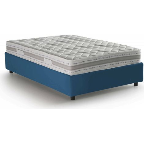 Talamo Italia Letto piazza e mezza Gaia, Letto contenitore con rivestimento in tessuto, 100% Made in Italy, Apertura laterale, con materasso Cm 120x190 incluso, Blu, con imballo rinforzato