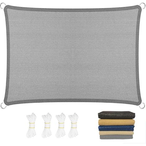 Voile d'ombrage Rectangulaire 300 x 300 cm, 98% UV Résistant et Respirant Le Vent, Toile Ombrage Exterieur Voile de Parasol, pour Plein Air, Jardin, Terrasse, Gris Clair