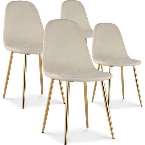 Lot de 4 chaises Bali velours beige pieds doré