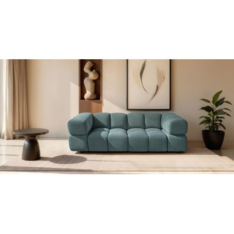 Sofa Designersofa BLANCHE 3-Sitzer in Stoff Puente Azurblau