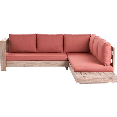 Garten Ecksofa 5-Sitzer MARETTIMO rechtsseitig Rot zertifiziertes Akazienholz (1/5)